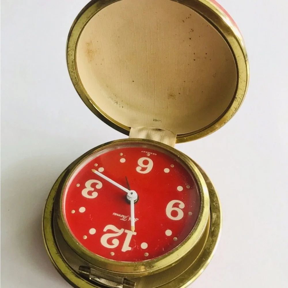 Vintage Seth Thomas Mod Trotter Travel Alarm Clock #3562 Cherry Red Germany MCM